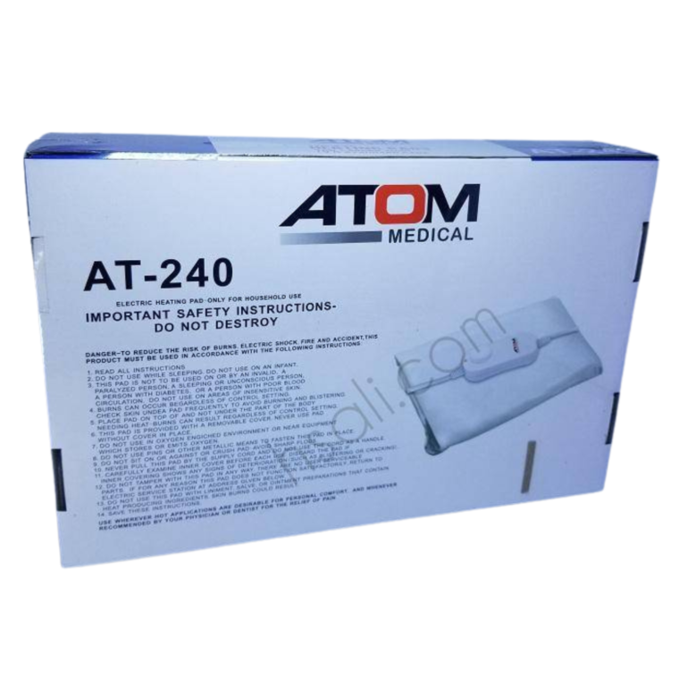 ATOM AT-240 King Size Heating Pad with original product packaging and controller